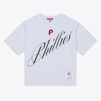 Women's Mitchell & Ness  Heather Gray Philadelphia Phillies Script Cropped Boxy T-Shirt
