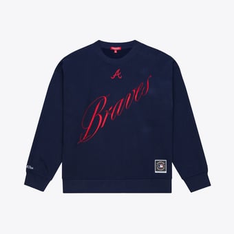 Women's Mitchell & Ness  Navy Atlanta Braves Script Sweatshirt