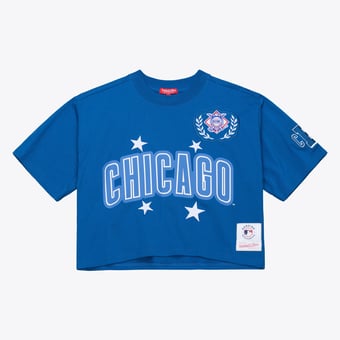 Women's Mitchell & Ness Royal Chicago Cubs Pep Rally Cropped Boxy T-Shirt