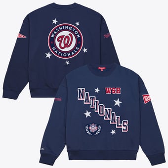 Women's Mitchell & Ness  Navy Washington Nationals Pep Rally Sweatshirt