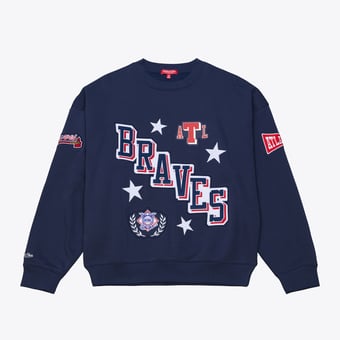 Women's Mitchell & Ness  Navy Atlanta Braves Pep Rally Sweatshirt