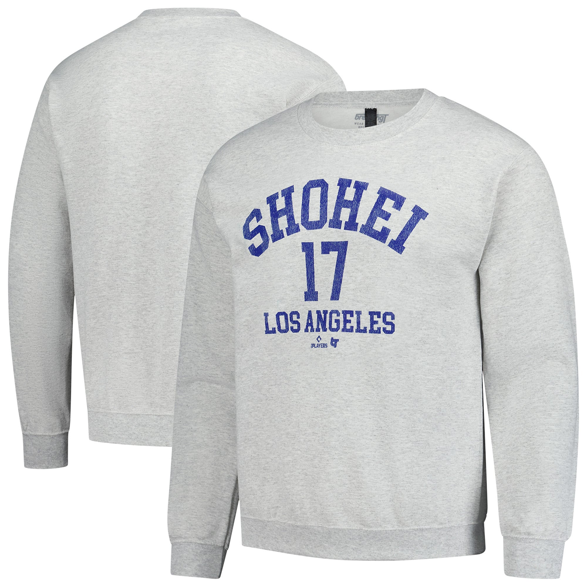 Unisex BreakingT Shohei Ohtani Heather Gray MLBPA Player Name & Number Sweatshirt