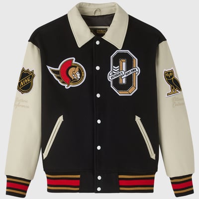 Men's OVO x NHL  Black Ottawa Senators Full-Snap Varsity Jacket