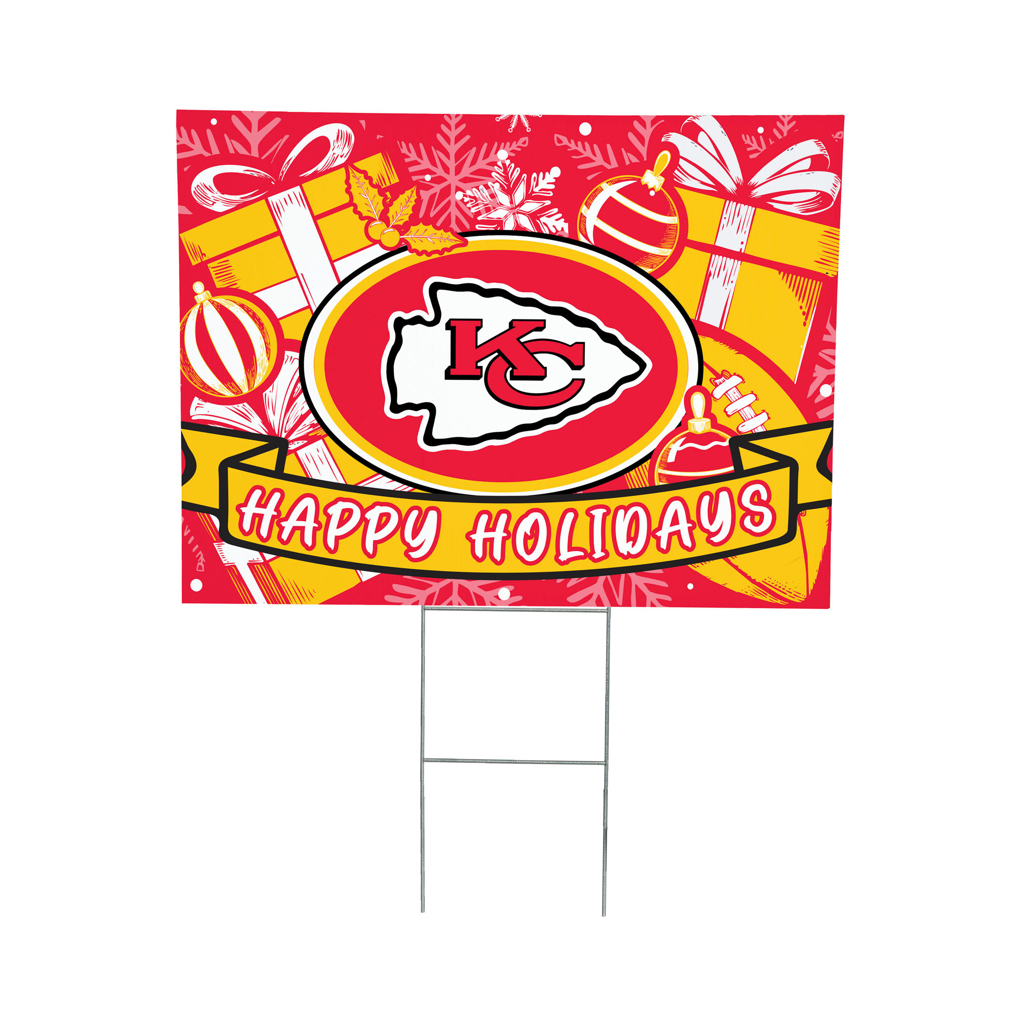 Kansas City Chiefs 24" x 18" Happy Holidays Christmas Outdoor Staked Yard Sign