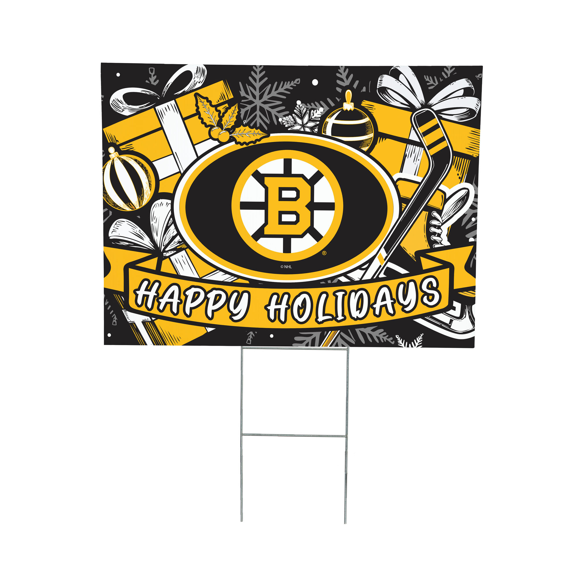 Boston Bruins 24" x 18" Happy Holidays Christmas Outdoor Staked Yard Sign