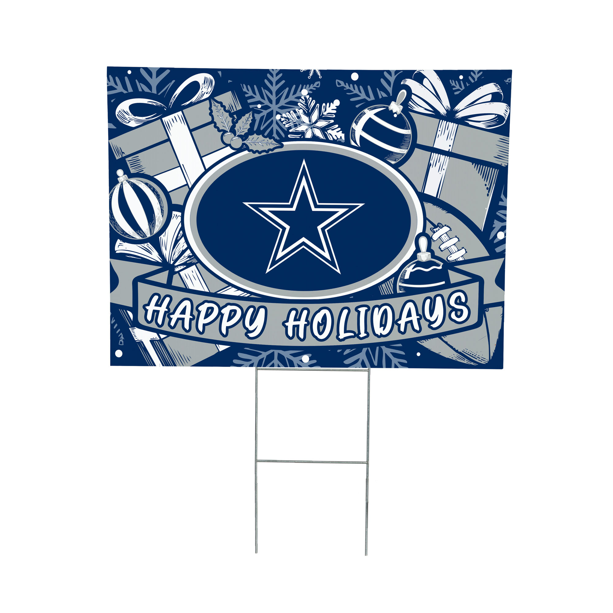 Dallas Cowboys 24" x 18" Happy Holidays Christmas Outdoor Staked Yard Sign