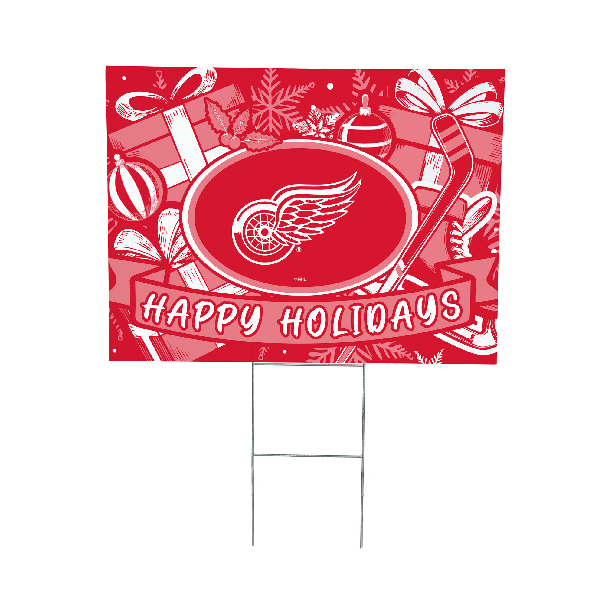 Detroit Red Wings 24″ x 18″ Happy Holidays Christmas Outdoor Staked Yard Sign
