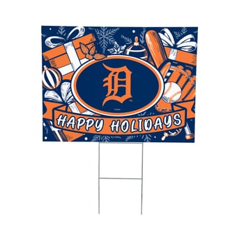 "Detroit Tigers 24"" x 18"" Happy Holidays Christmas Outdoor Staked Yard Sign"