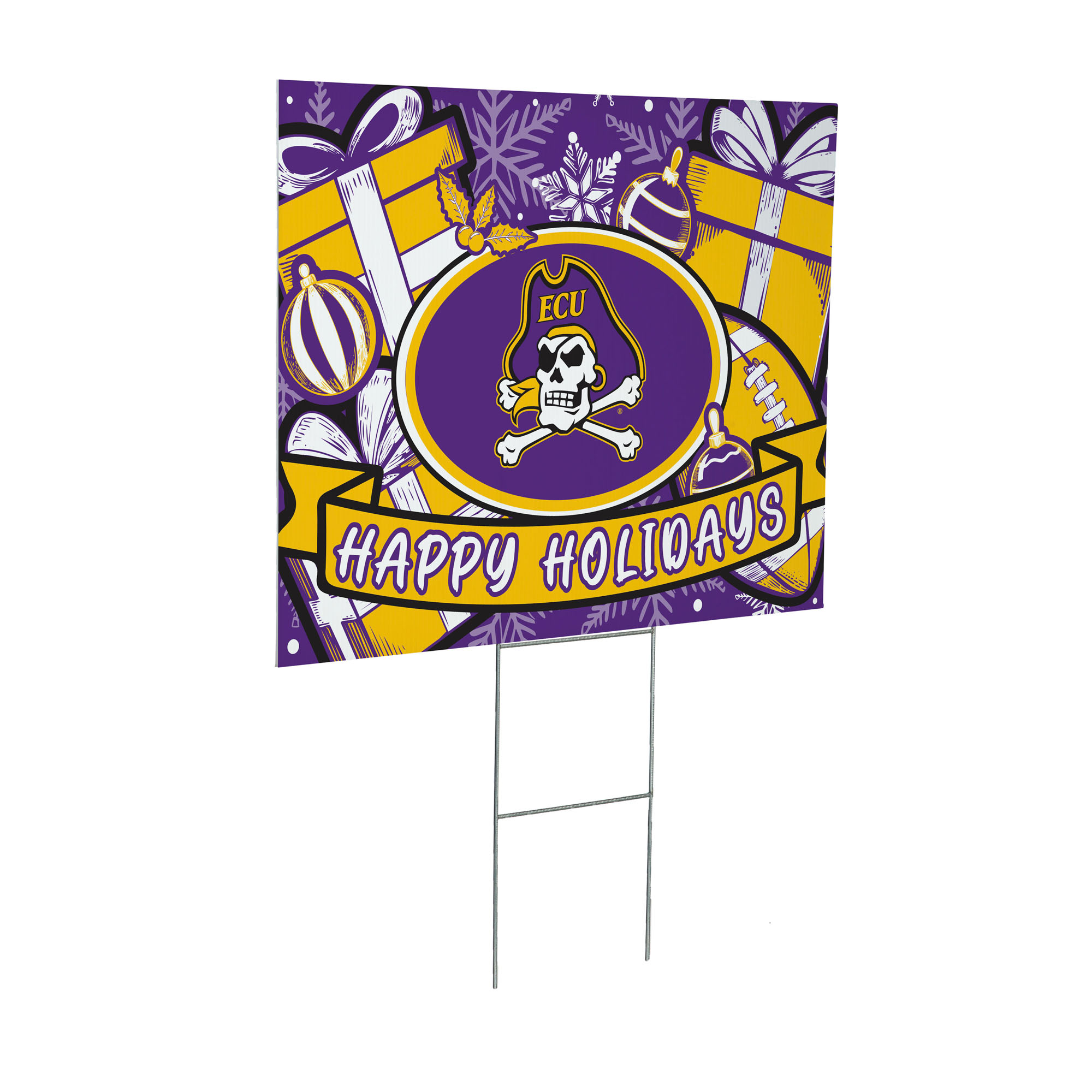 ECU Pirates 24" x 18" Happy Holidays Christmas Outdoor Staked Yard Sign