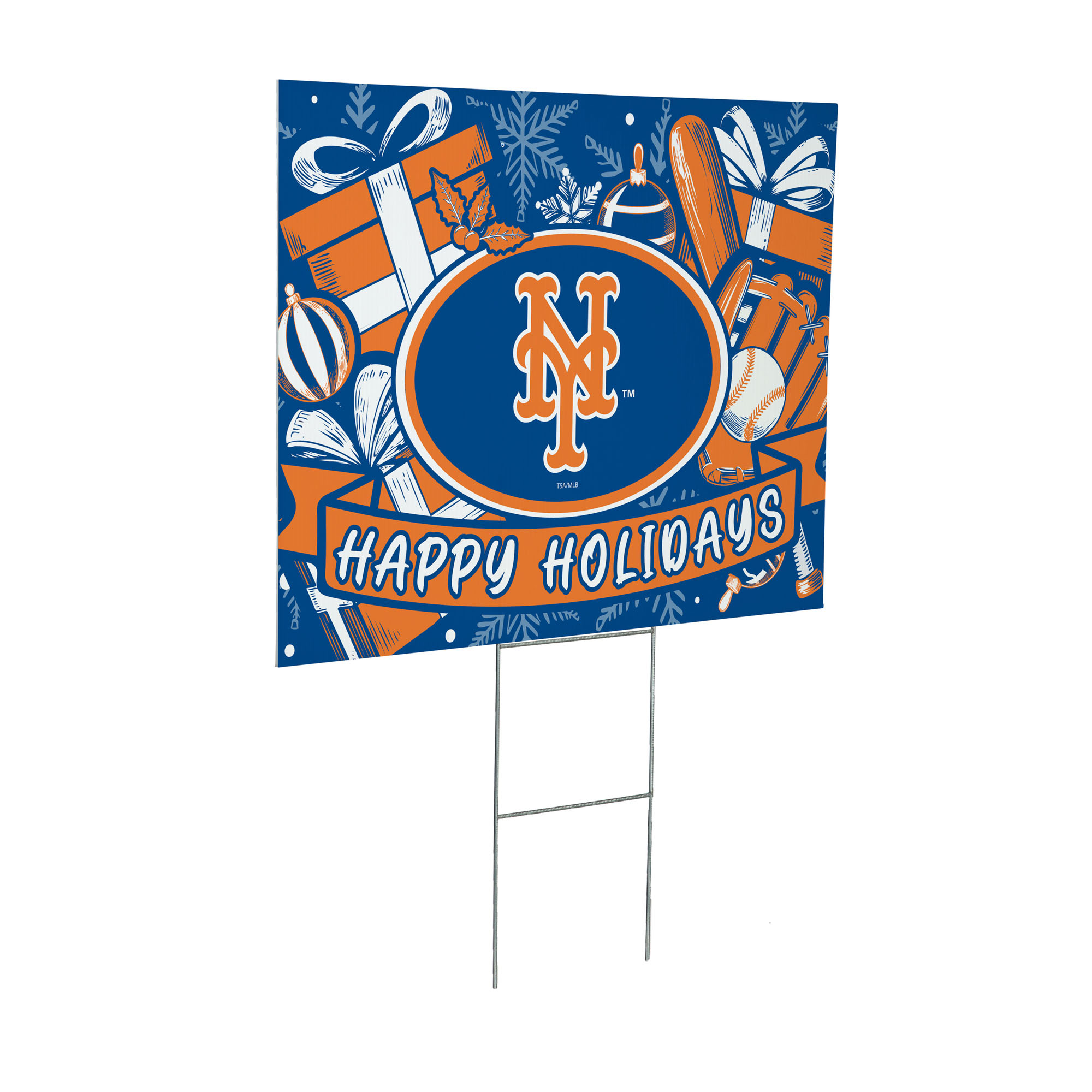 New York Mets 24" x 18" Happy Holidays Christmas Outdoor Staked Yard Sign