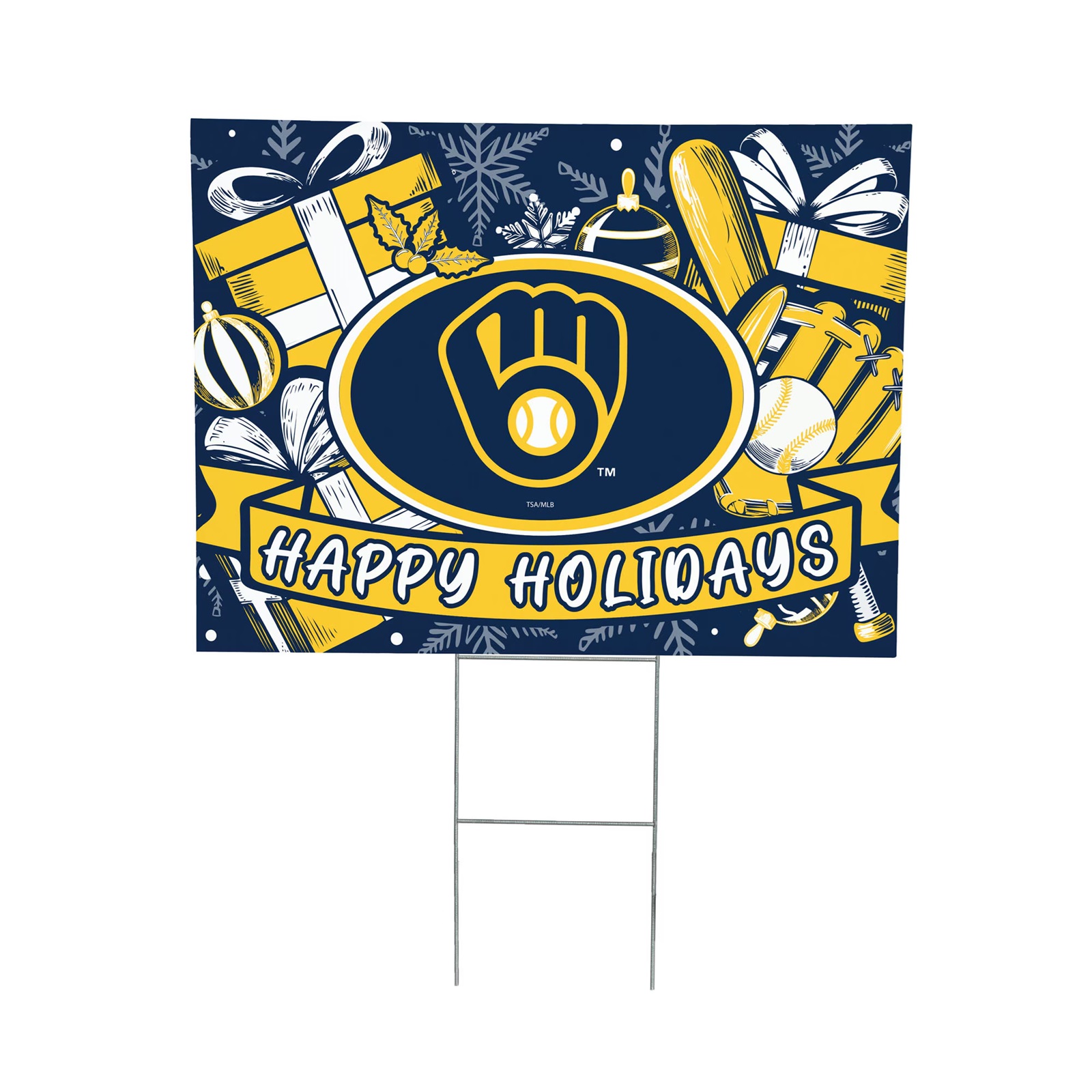 Milwaukee Brewers 24" x 18" Happy Holidays Christmas Outdoor Staked Yard Sign