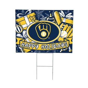 Milwaukee Brewers 24" x 18" Happy Holidays Christmas Outdoor Staked Yard Sign