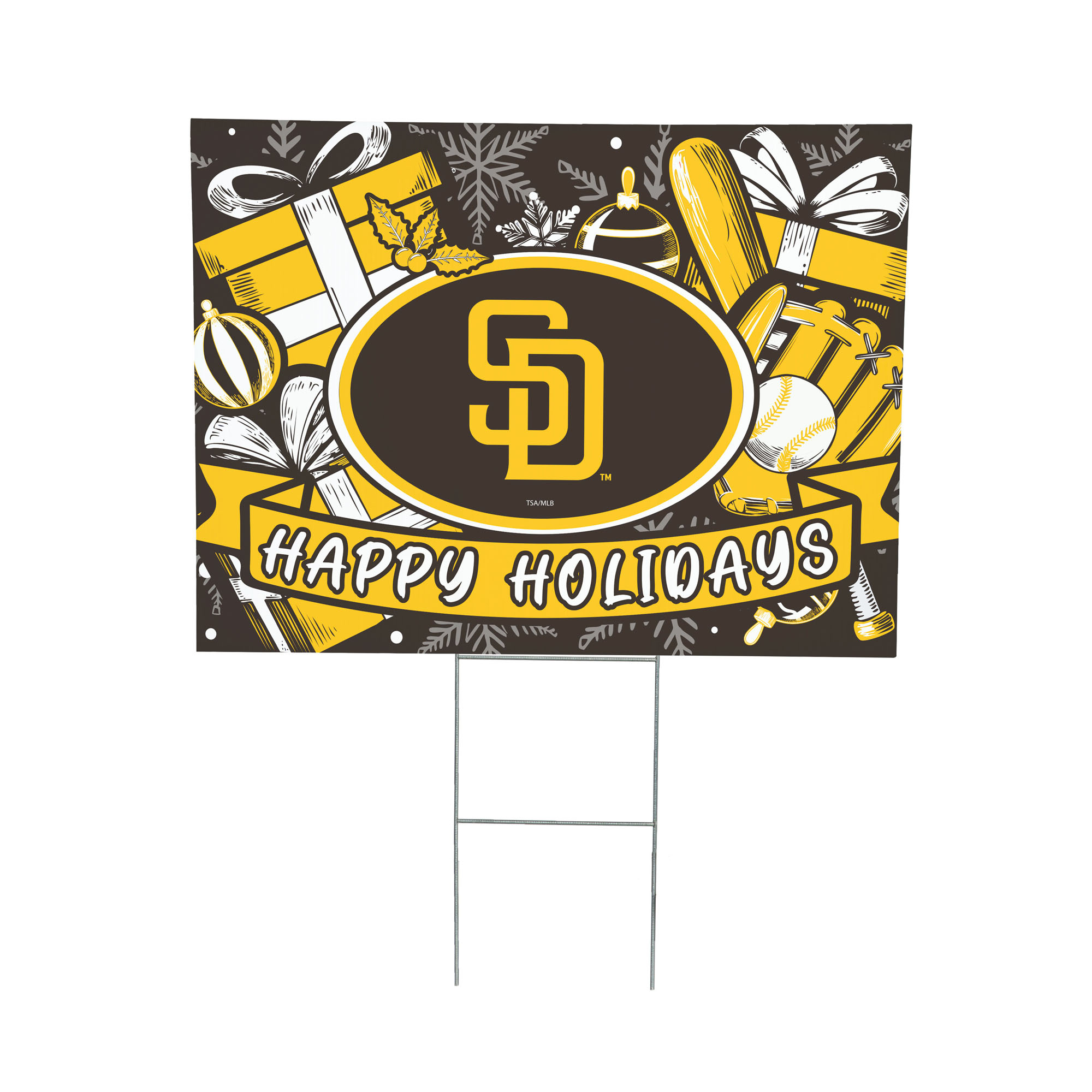 San Diego Padres 24" x 18" Happy Holidays Christmas Outdoor Staked Yard Sign