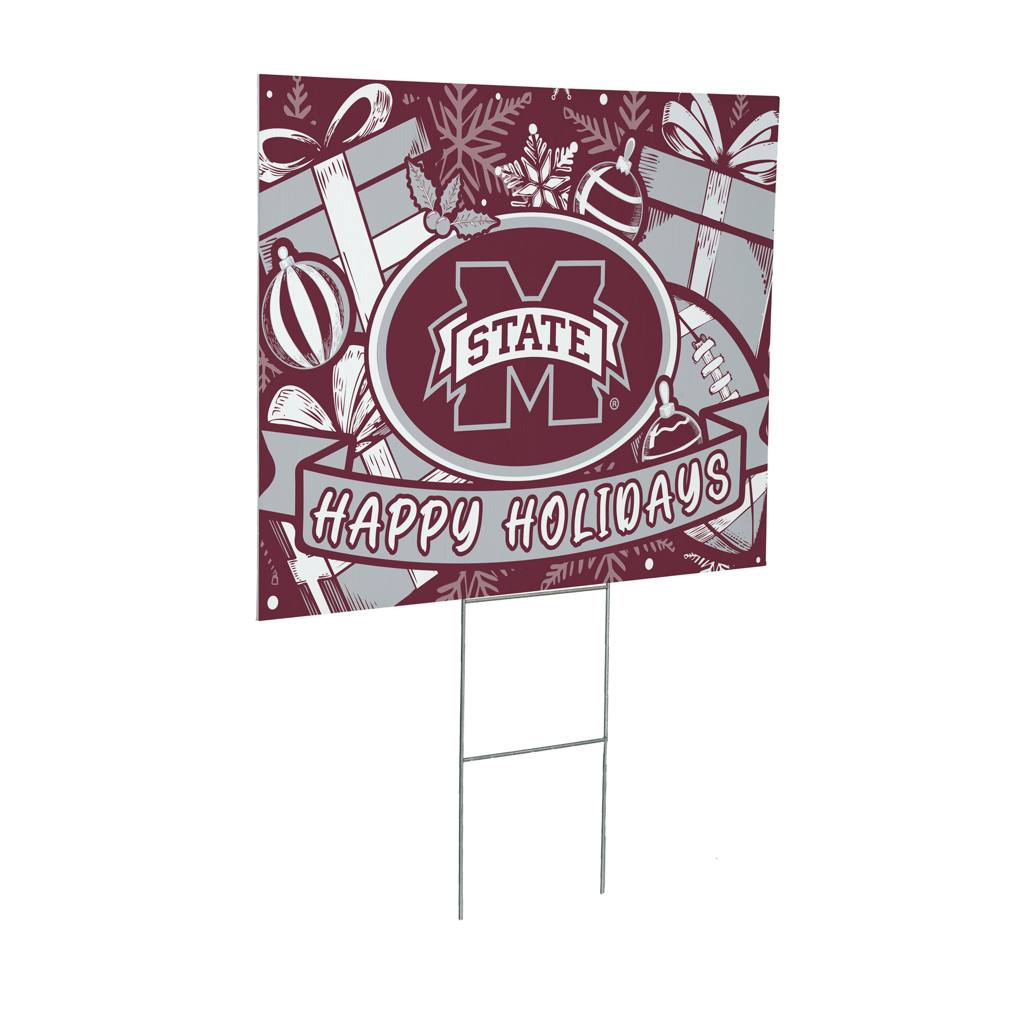 Mississippi State Bulldogs 24" x 18" Happy Holidays Christmas Outdoor Staked Yard Sign