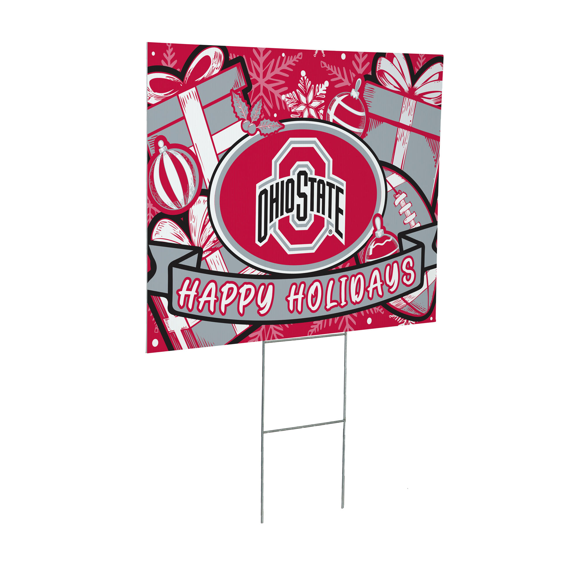 Ohio State Buckeyes 24" x 18" Happy Holidays Christmas Outdoor Staked Yard Sign