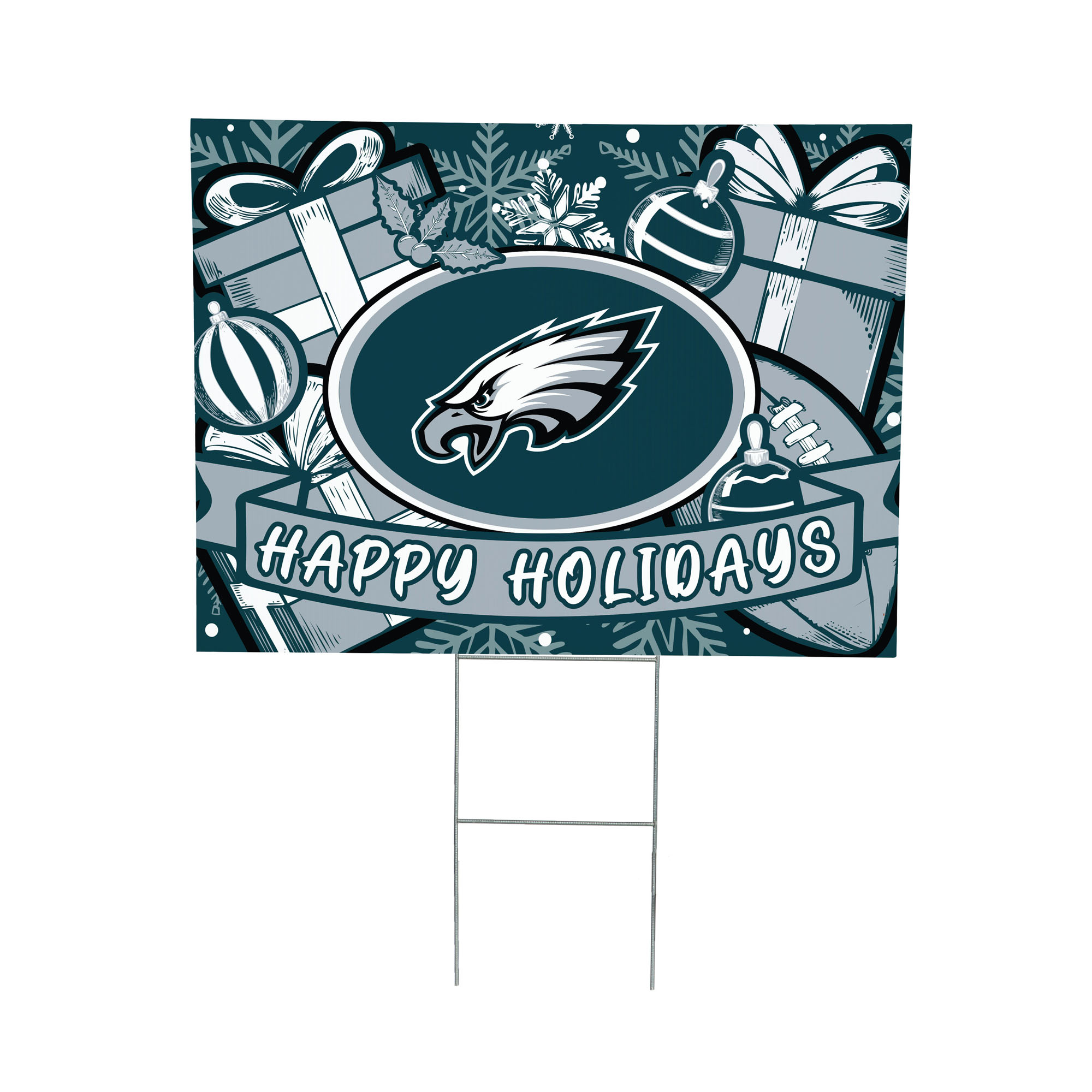 Philadelphia Eagles 24" x 18" Happy Holidays Christmas Outdoor Staked Yard Sign