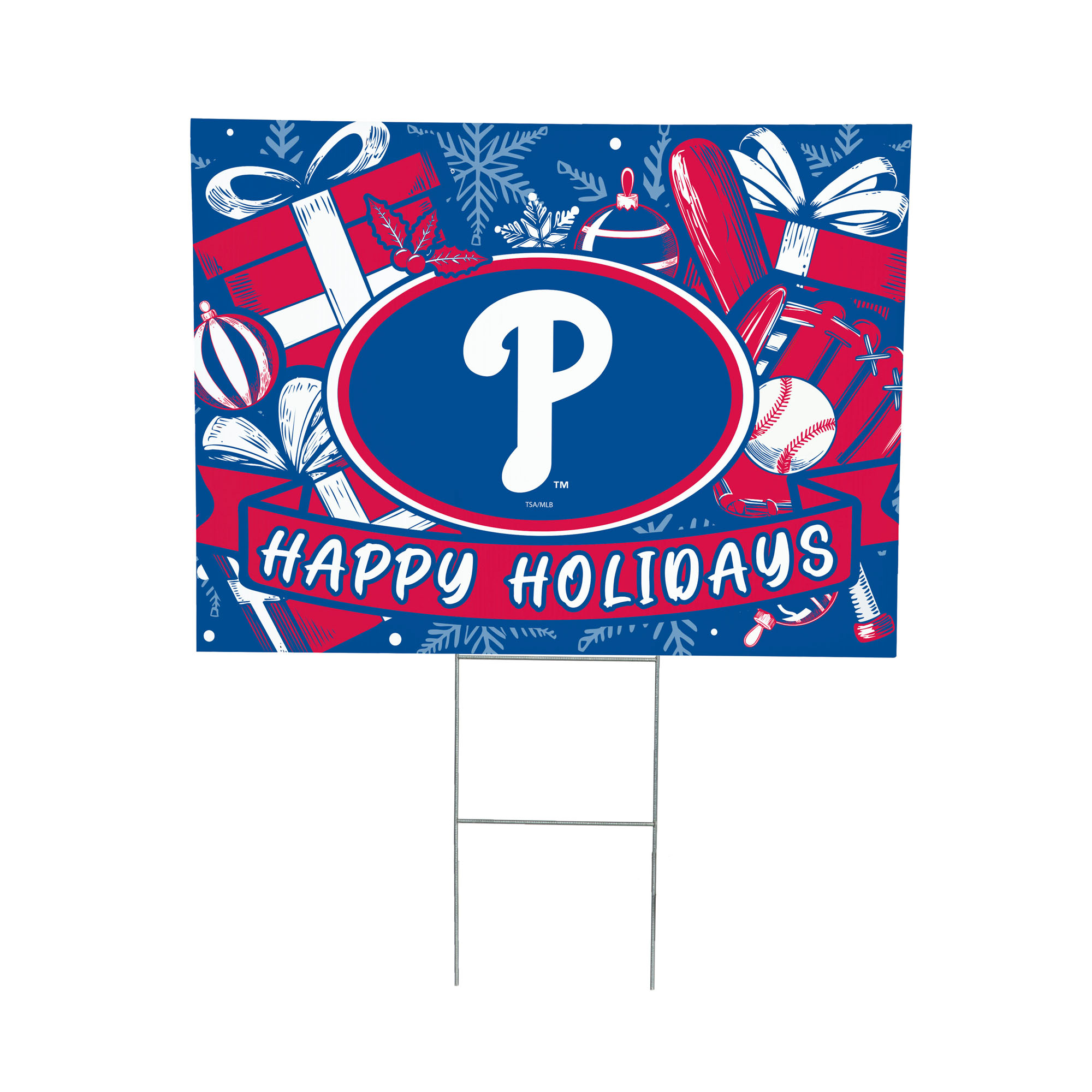 Philadelphia Phillies 24" x 18" Happy Holidays Christmas Outdoor Staked Yard Sign