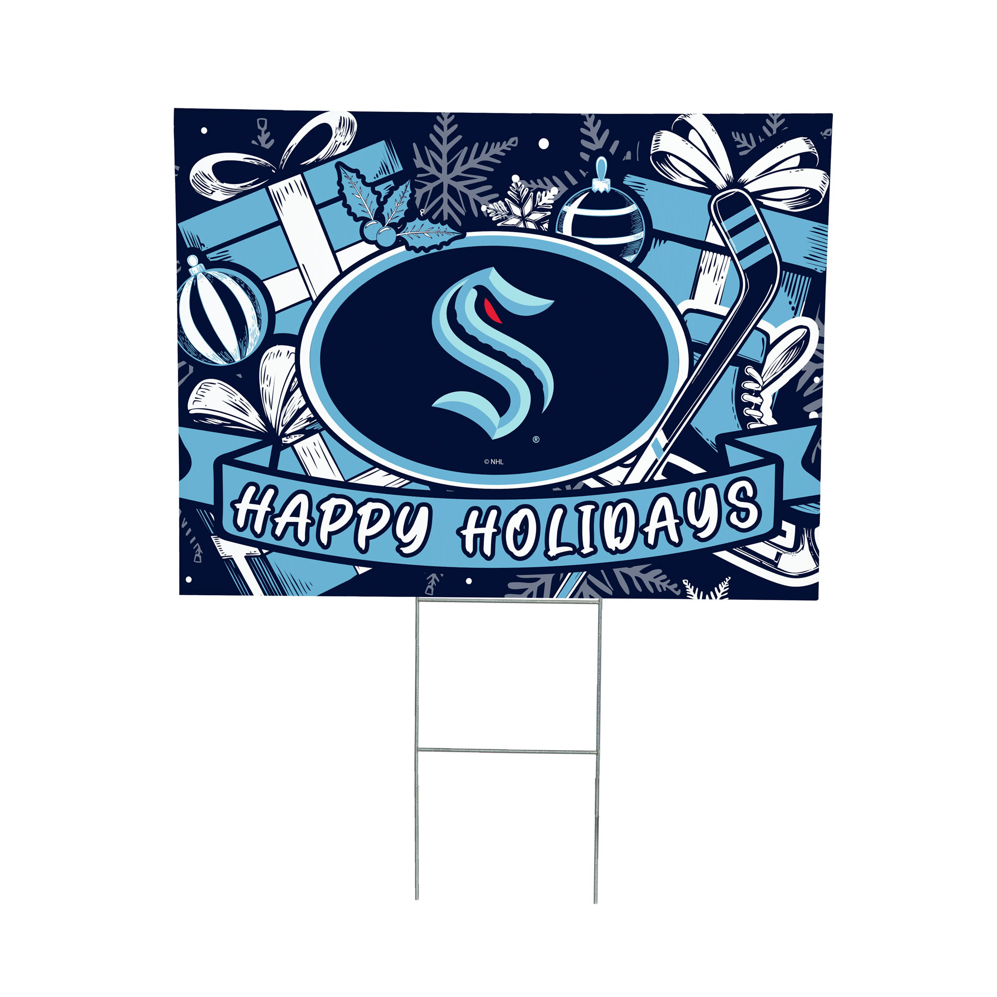 Seattle Kraken 24" x 18" Happy Holidays Christmas Outdoor Staked Yard Sign