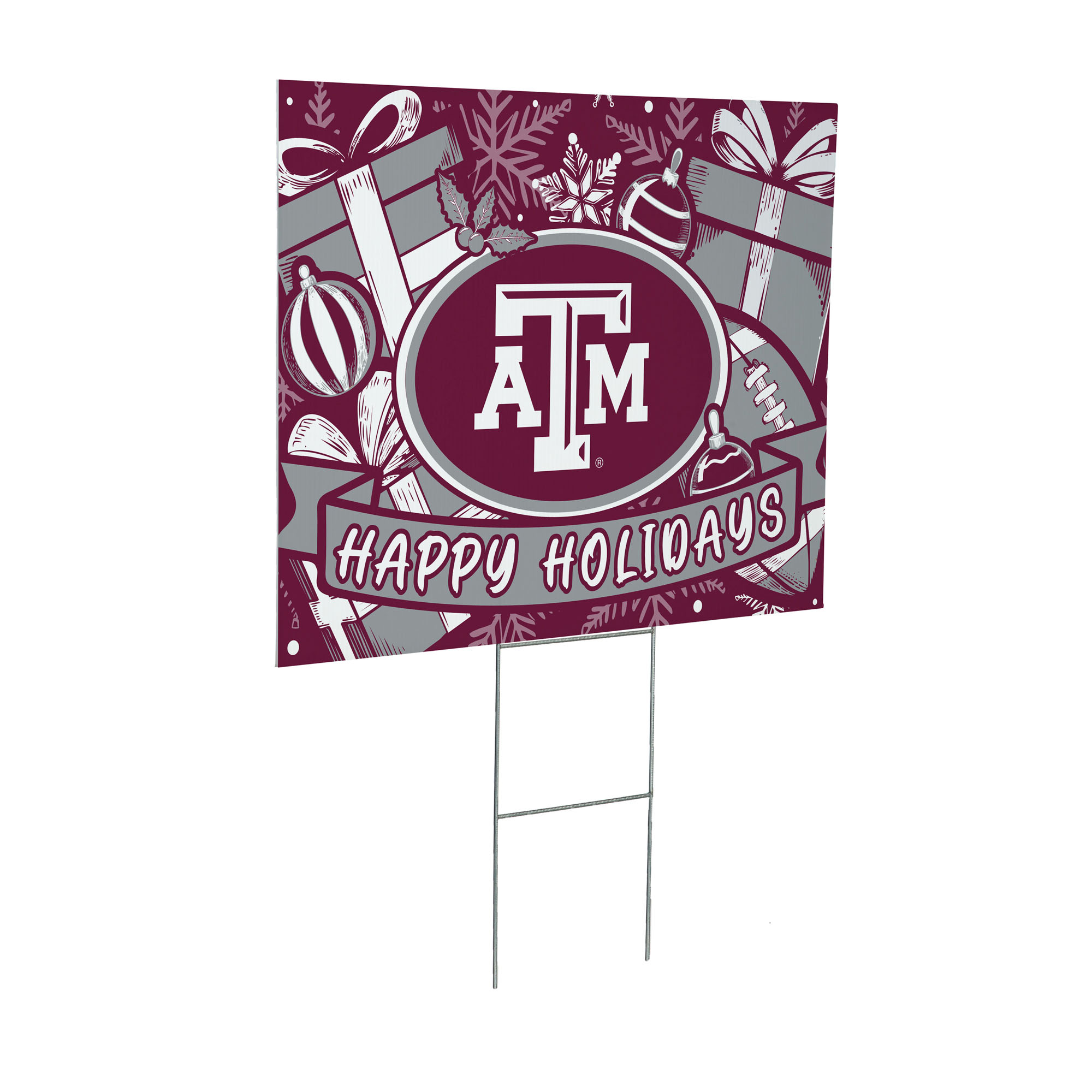 Texas A&M Aggies 24" x 18" Happy Holidays Christmas Outdoor Staked Yard Sign