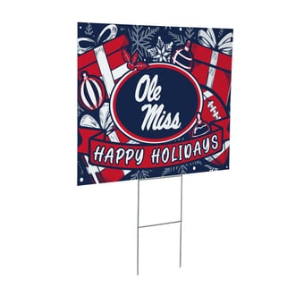 "Ole Miss Rebels 24"" x 18"" Happy Holidays Christmas Outdoor Staked Yard Sign"