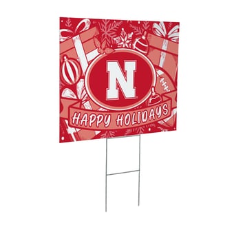 Nebraska Huskers 24" x 18" Happy Holidays Christmas Outdoor Staked Yard Sign