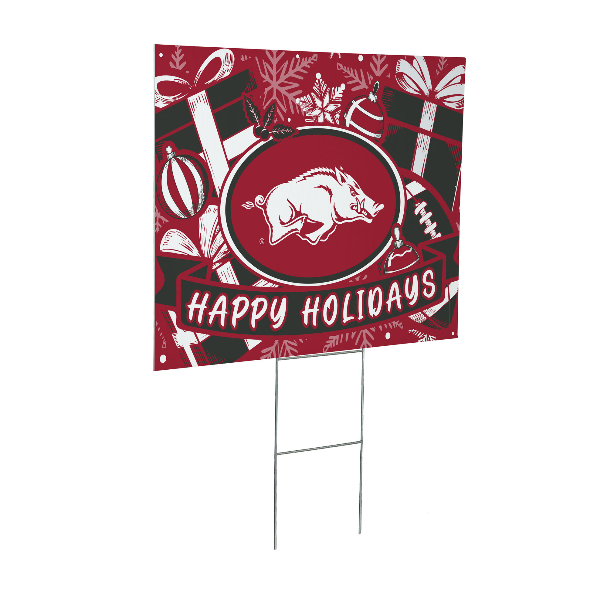 Arkansas Razorbacks 24" x 18" Happy Holidays Christmas Outdoor Staked Yard Sign