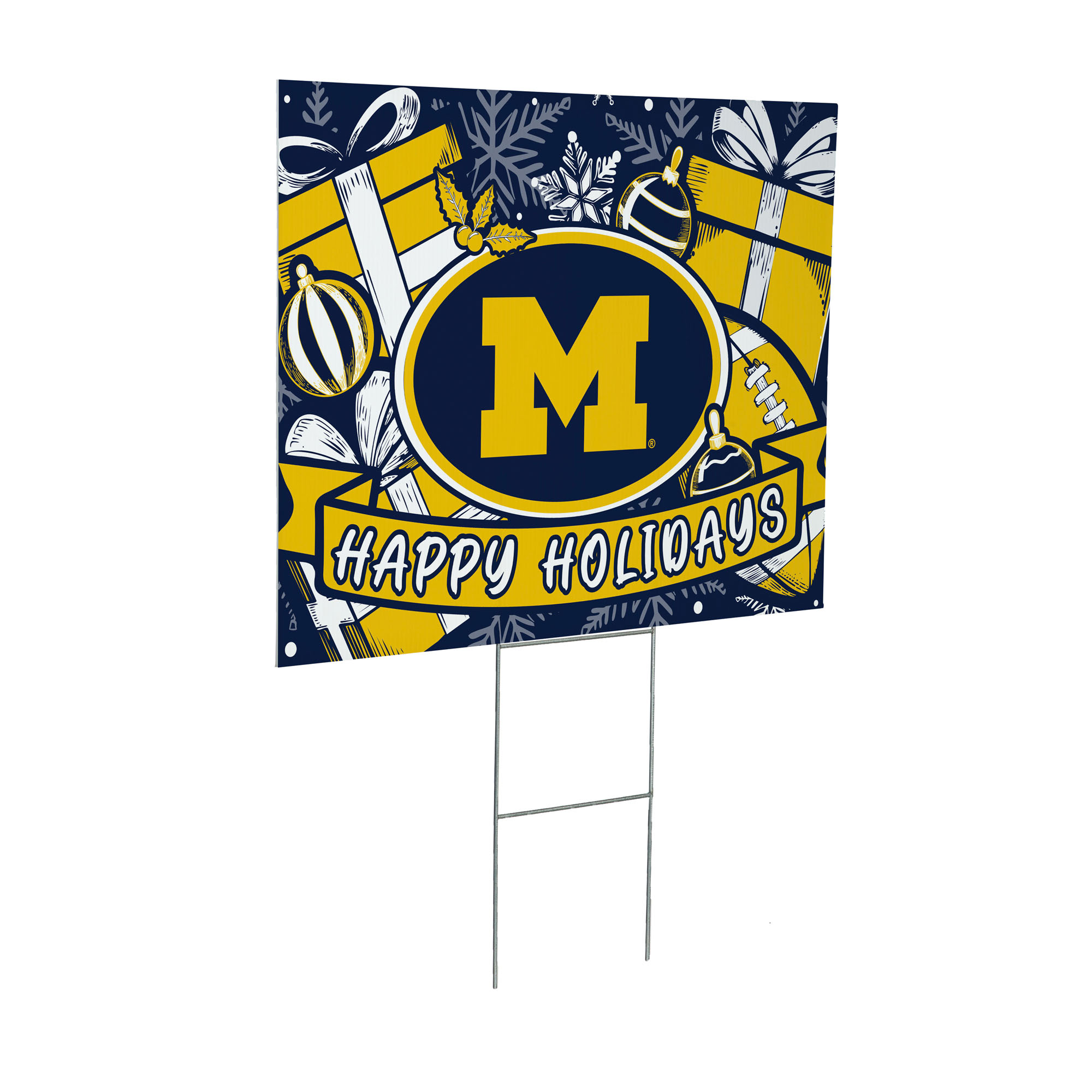 Michigan Wolverines 24" x 18" Happy Holidays Christmas Outdoor Staked Yard Sign
