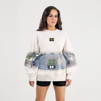 Women's Gameday Couture Natural Michigan Wolverines Power Move Stadium Premium Drop Shoulder Sweatshirt