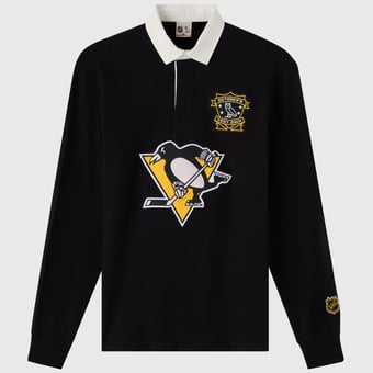 Men's OVO x NHL  Black Pittsburgh Penguins YD Striped Rugby Polo