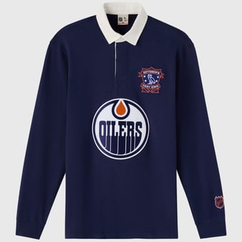 Men's OVO x NHL  Navy Edmonton Oilers YD Striped Rugby Polo