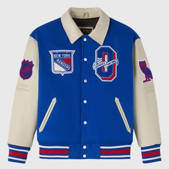 Men's OVO x NHL  Blue New York Rangers Full-Snap Varsity Jacket