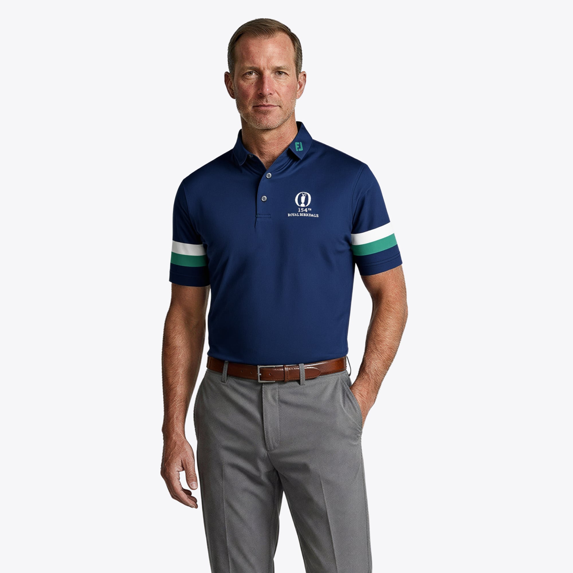 Polo The 154th Open Royal Birkdale FootJoy Manica a righe - Blu Navy