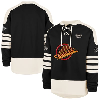 Men's '47  Black Vancouver Canucks Golden Age Sweep Check Eternal Lacer Hoodie