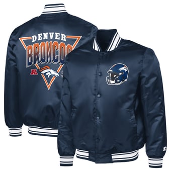 Men's Starter  Navy Denver Broncos Printed Triangle Graphic Satin Full-Snap Varsity Jacket