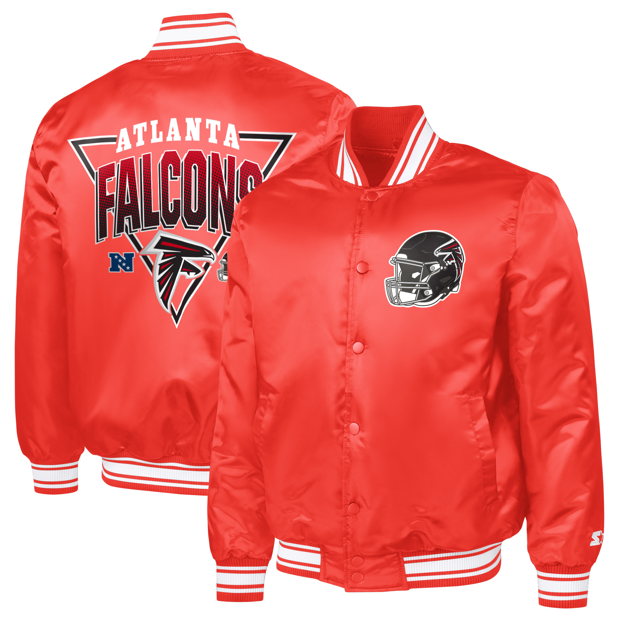 Men's Starter Red Atlanta Falcons Printed Triangle Graphic Satin Full-Snap Varsity Jacket