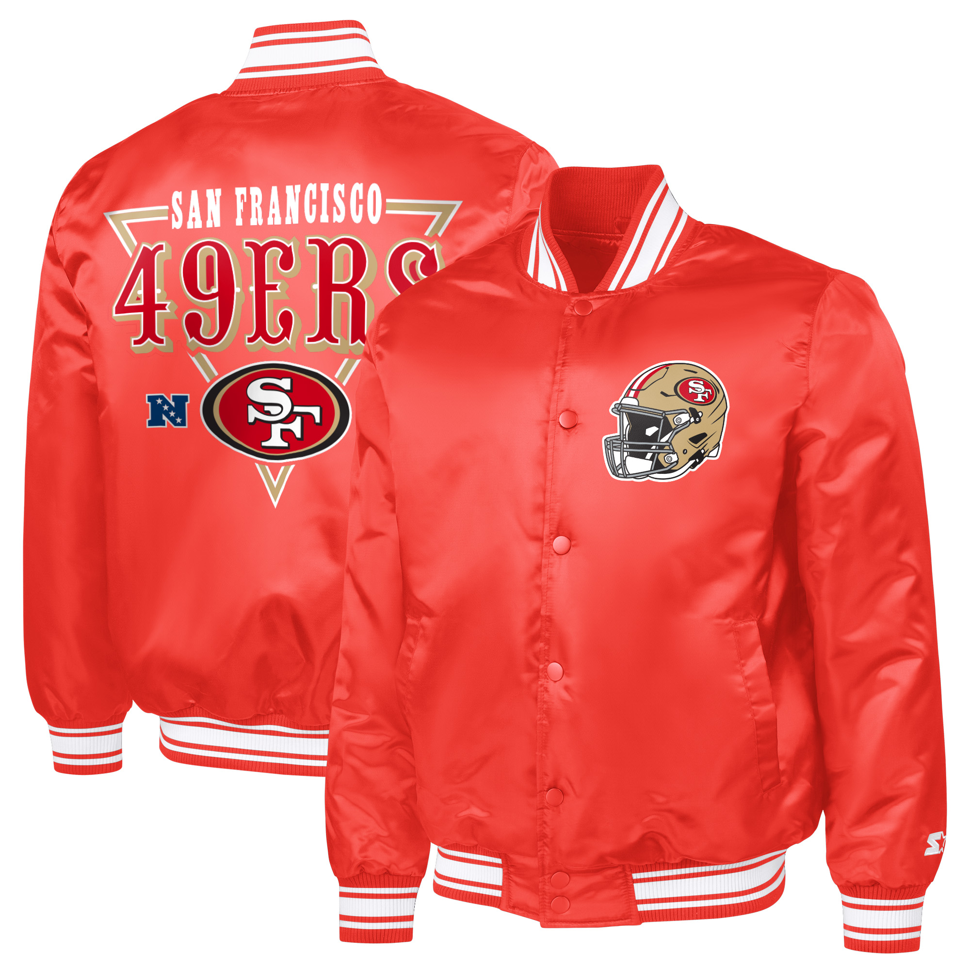 Men's Starter Red San Francisco 49ers Printed Triangle Graphic Satin Full-Snap Varsity Jacket