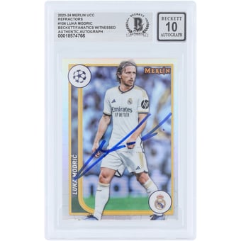 Luka Modric Real Madrid Autographed 2023-24 Topps Merlin UEFA Refractor #106 Beckett Fanatics Witnessed Authenticated 10 Card