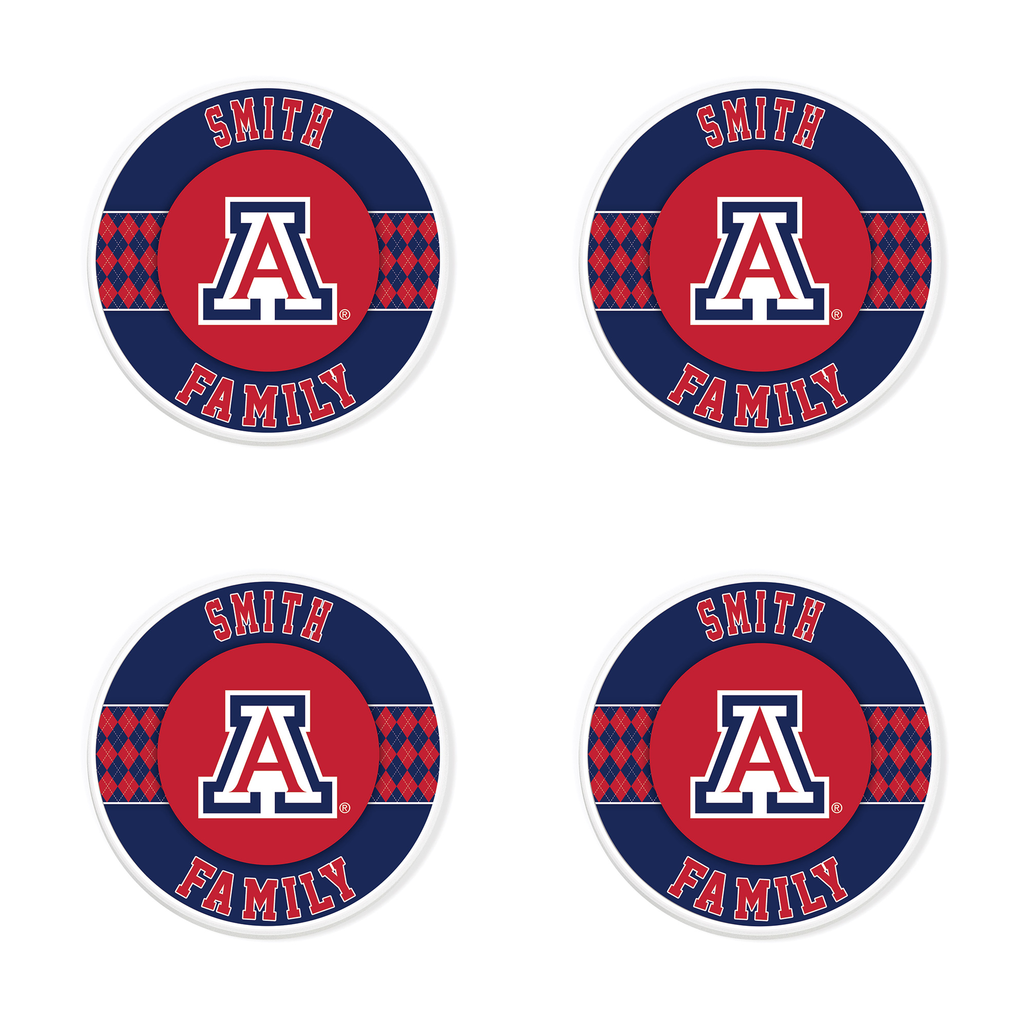 Arizona Wildcats 4" Personalized Circular Coasters 4-Pack Set
