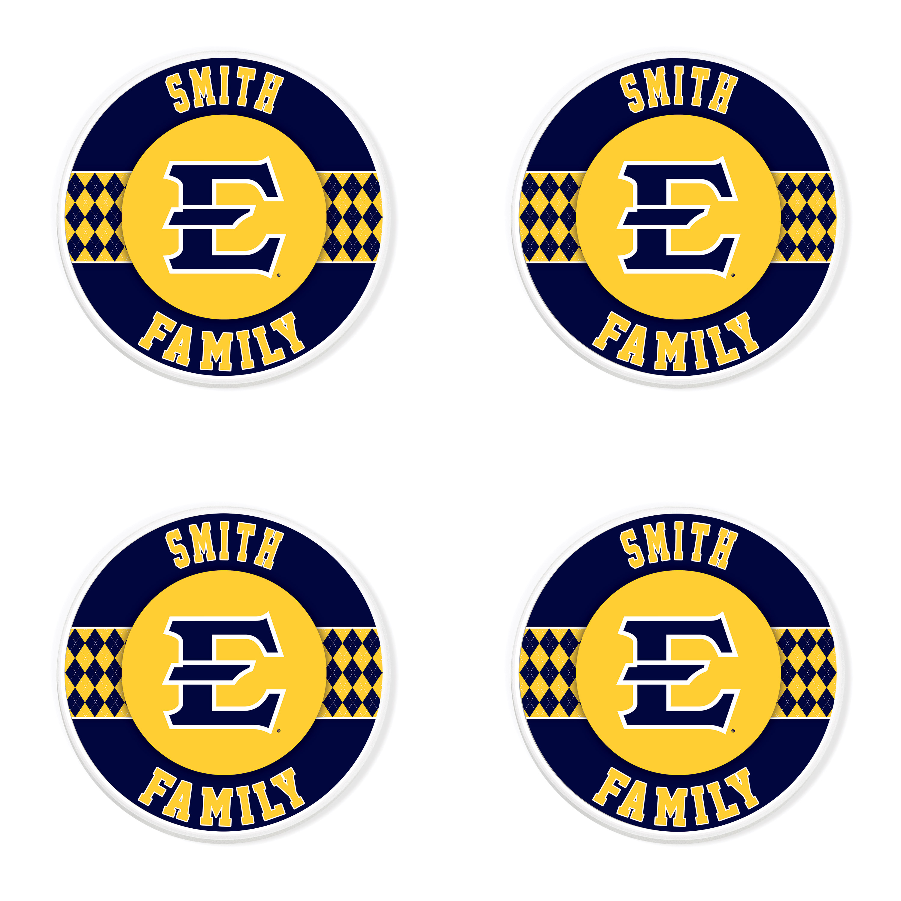 ETSU Buccaneers 4" Personalized Circular Coasters 4-Pack Set