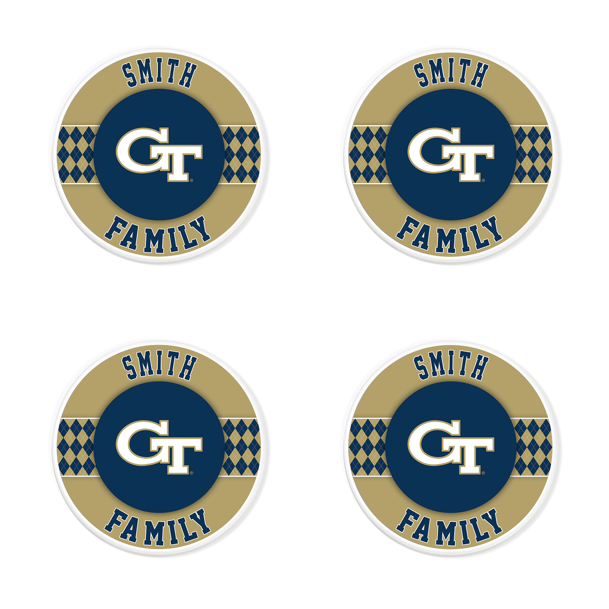 Georgia Tech Yellow Jackets 4" Personalized Circular Coasters 4-Pack Set