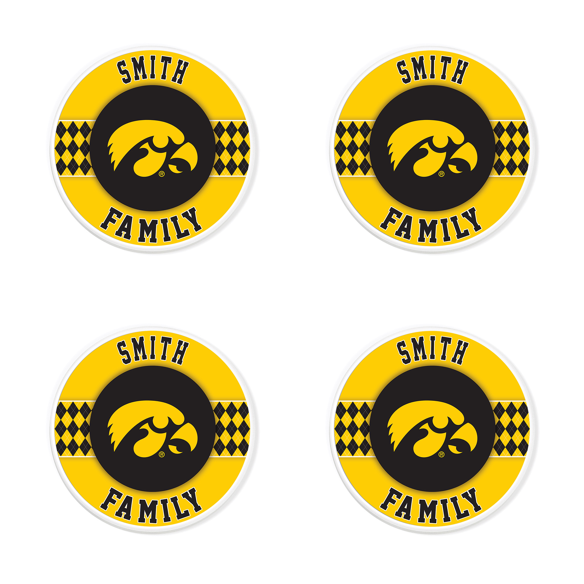 Iowa Hawkeyes 4" Personalized Circular Coasters 4-Pack Set