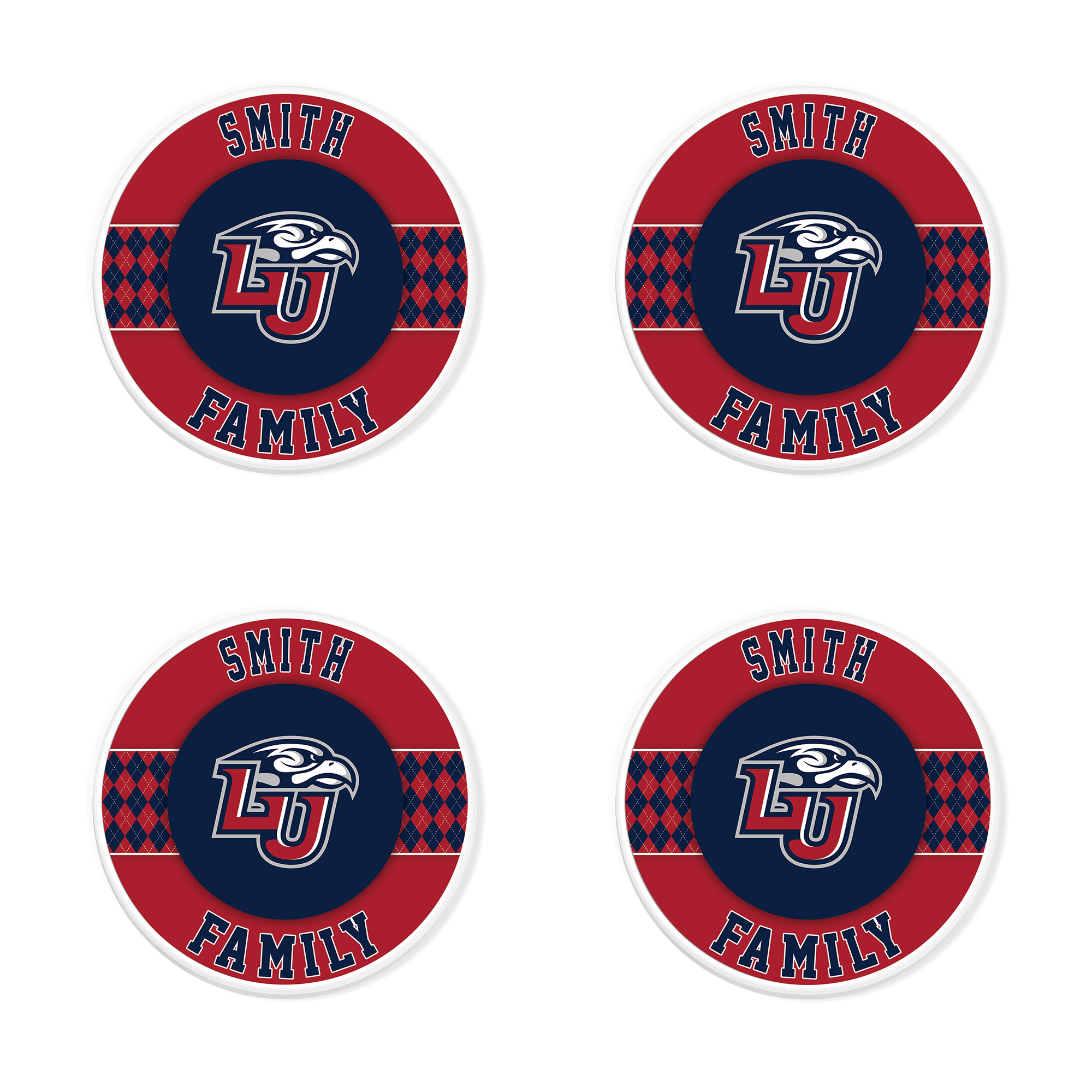 Liberty Flames 4" Personalized Circular Coasters 4-Pack Set