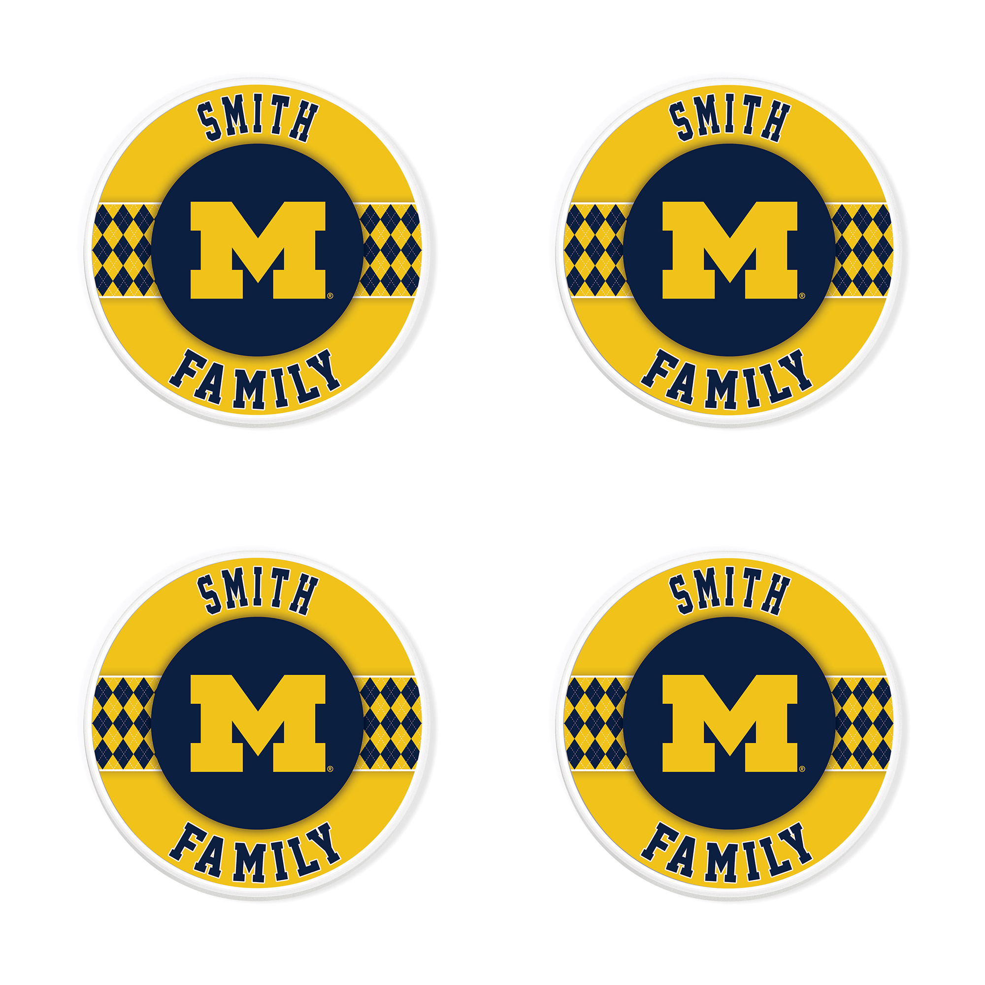 Michigan Wolverines 4" Personalized Circular Coasters 4-Pack Set