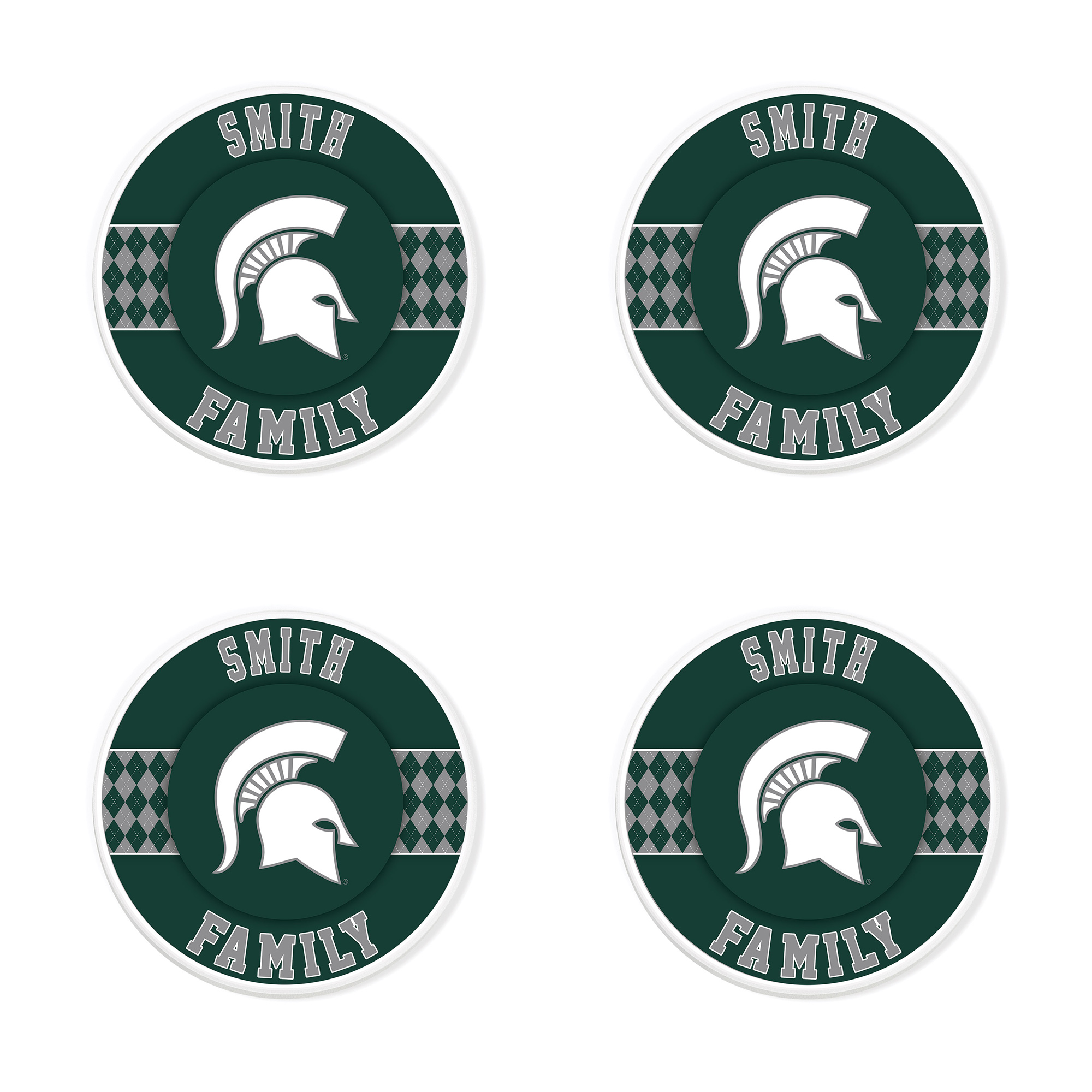 Michigan State Spartans 4" Personalized Circular Coasters 4-Pack Set