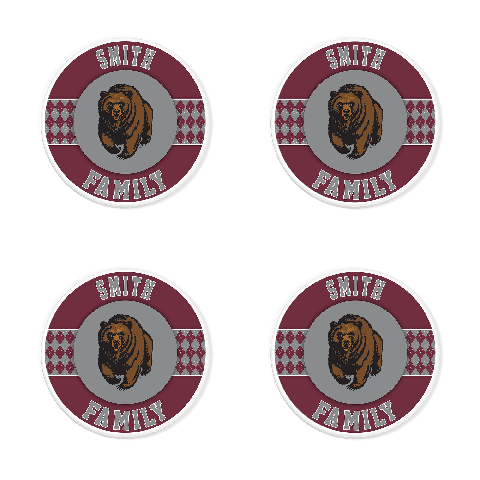 Montana Grizzlies 4" Personalized Circular Coasters 4-Pack Set