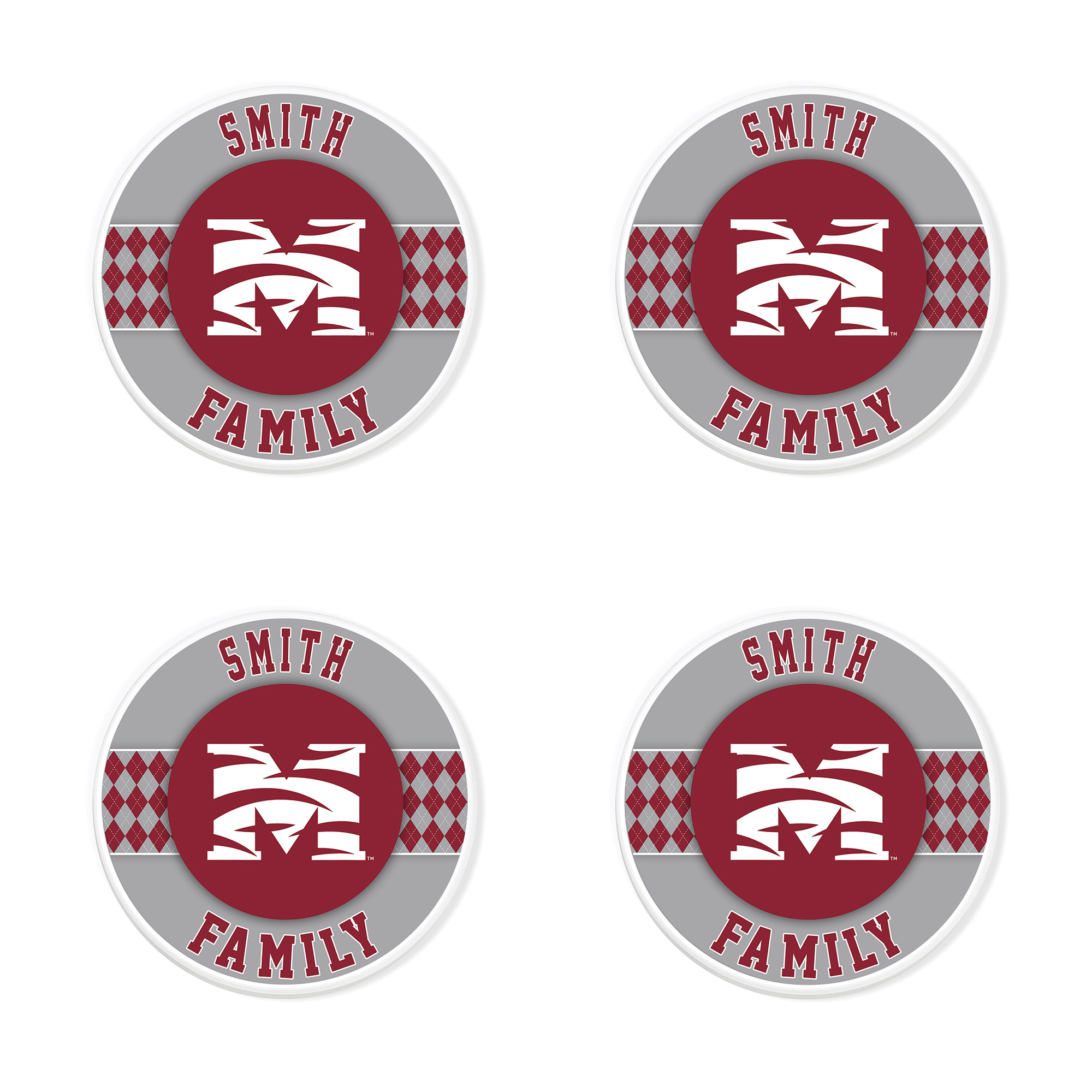 Morehouse Maroon Tigers 4" Personalized Circular Coasters 4-Pack Set