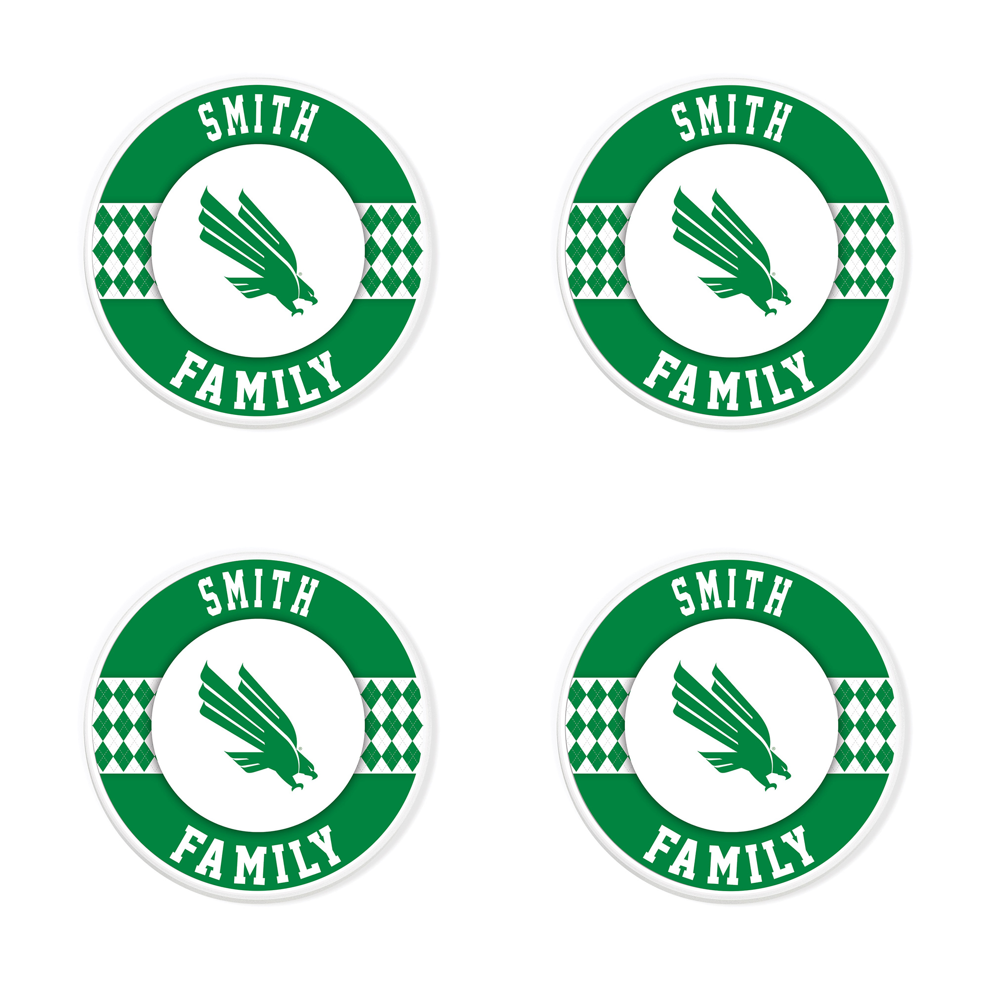 North Texas Mean Green 4" Personalized Circular Coasters 4-Pack Set