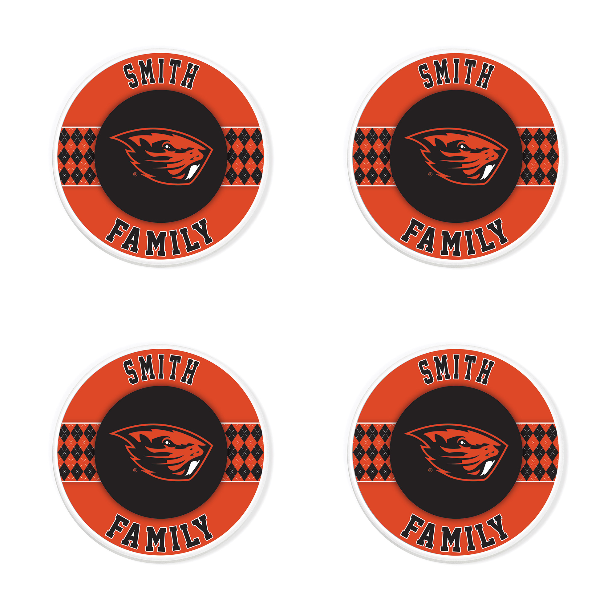 Oregon State Beavers 4" Personalized Circular Coasters 4-Pack Set