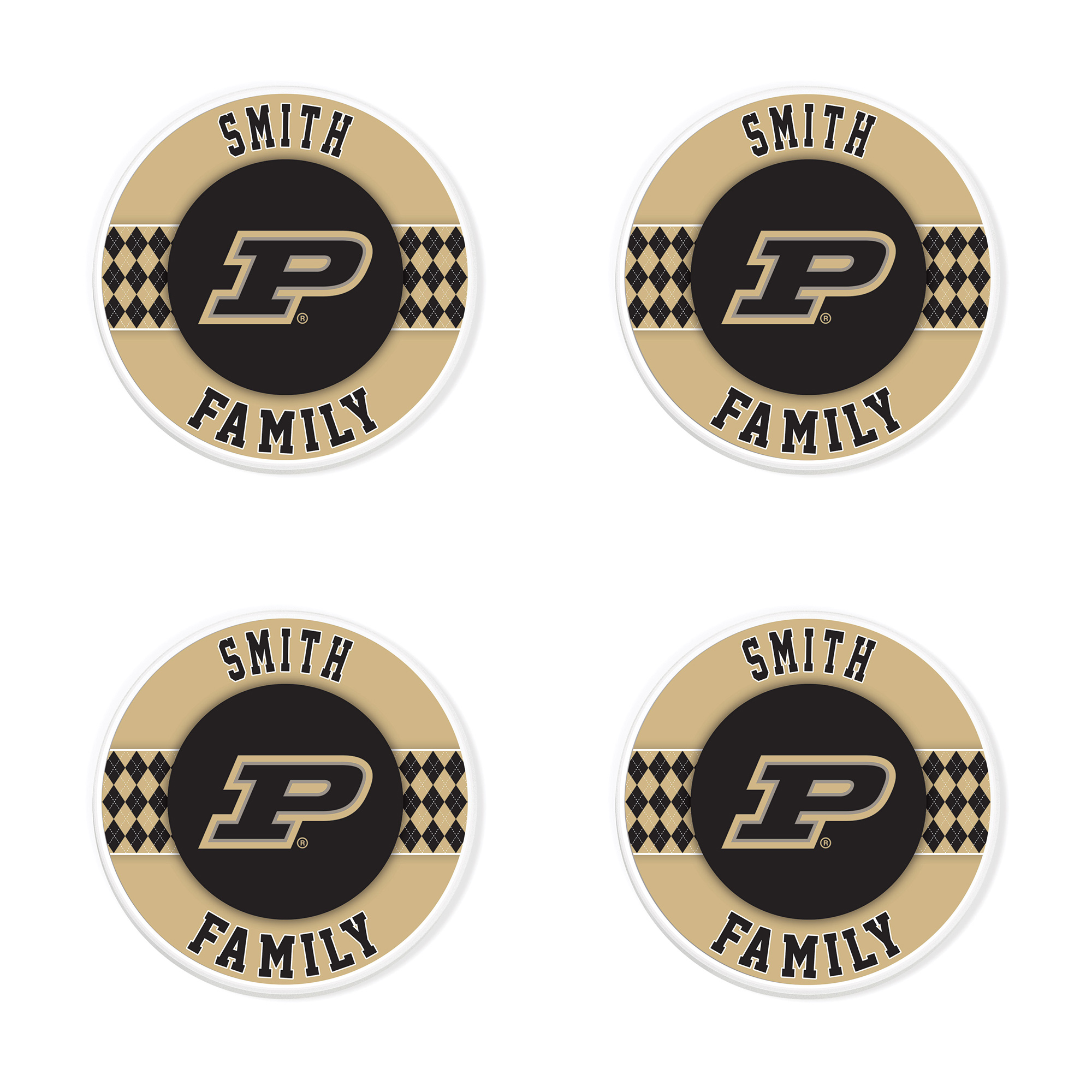 Purdue Boilermakers 4" Personalized Circular Coasters 4-Pack Set