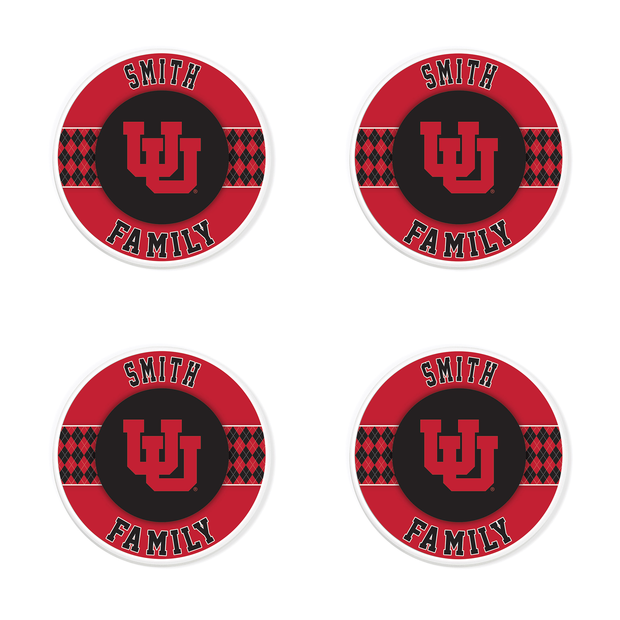 Utah Utes 4" Personalized Circular Coasters 4-Pack Set